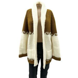 Lodge Cardigan Cowichan Southwest Pocket Open Front Knit Sweater Women M